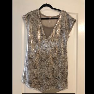 Free People Sequin Tunic Dress with Mesh V+Back